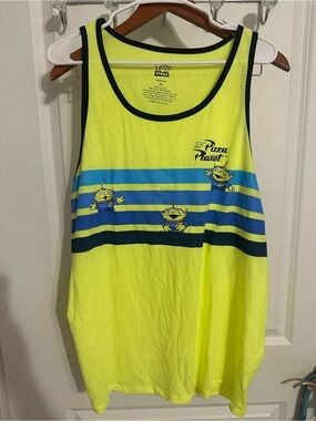 Source Unknown Neon Yellow Toy Story Pizza Planet Alien Tank Top